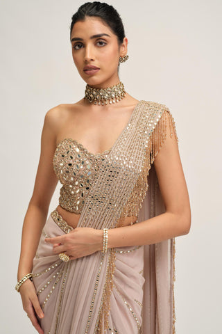 Draped Saree - Indian Wedding - Pink Maharani Linear by Vvani by Vani Vats