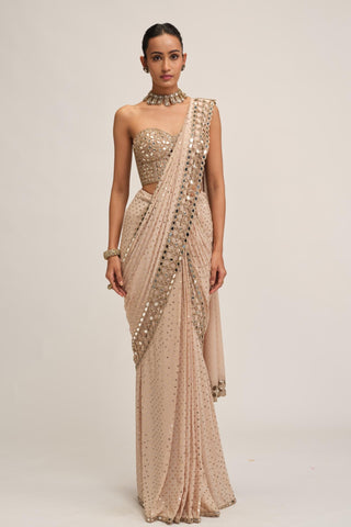 Saree Set - Indian Wedding - Beige Maharani Cutwork Corset by Vvani by Vani Vats