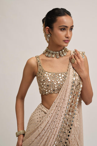 Saree Set - Indian Wedding - Beige Maharani Mirror by Vvani by Vani Vats