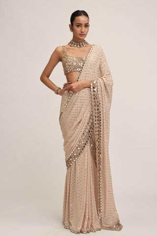 Saree Set - Indian Wedding - Beige Maharani Mirror by Vvani by Vani Vats