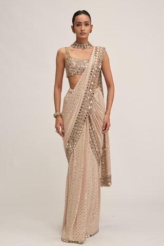 Saree Set - Indian Wedding - Beige Maharani Mirror by Vvani by Vani Vats