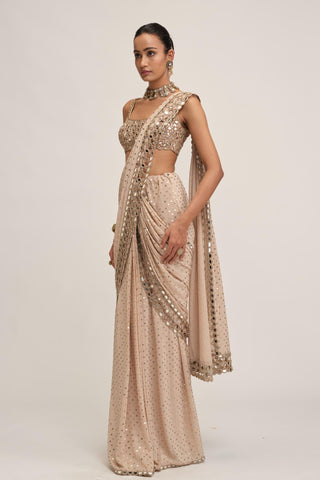 Saree Set - Indian Wedding - Beige Maharani Mirror by Vvani by Vani Vats