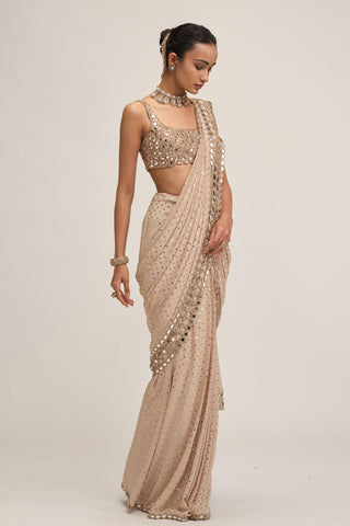 Saree Set - Indian Wedding - Beige Maharani Mirror by Vvani by Vani Vats