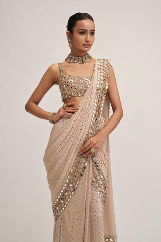 Saree Set - Indian Wedding - Beige Maharani Mirror by Vvani by Vani Vats