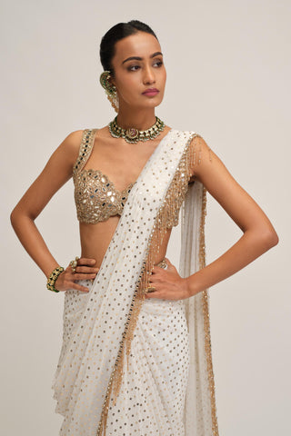 Saree Set - Indian Wedding - White Modern Maharani Sequin by Vvani by Vani Vats