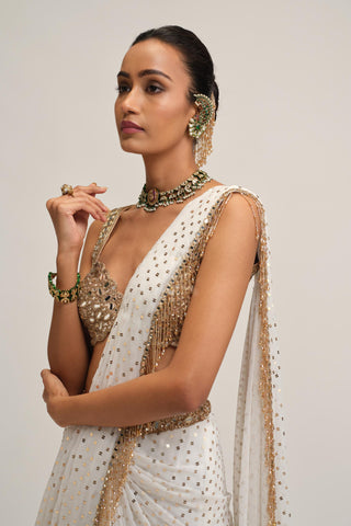 Saree Set - Indian Wedding - White Modern Maharani Sequin by Vvani by Vani Vats