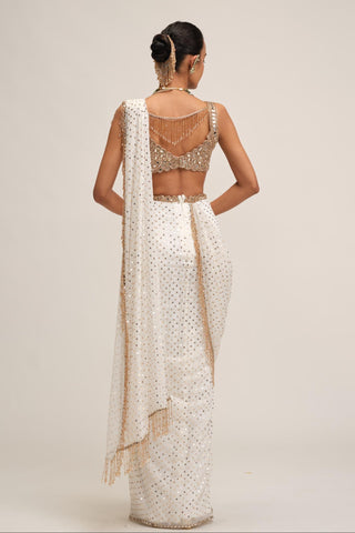 Saree Set - Indian Wedding - White Modern Maharani Sequin by Vvani by Vani Vats