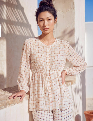 Co-ord Set Contemporary Wear - Ivory Dune Grid by Nautanky