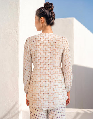 Co-ord Set Contemporary Wear - Ivory Dune Grid by Nautanky