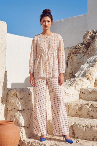 Co-ord Set Contemporary Wear - Ivory Dune Grid by Nautanky