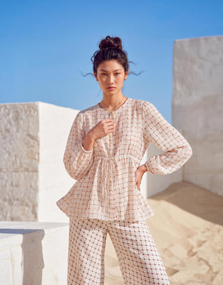Co-ord Set Contemporary Wear - Ivory Dune Grid by Nautanky
