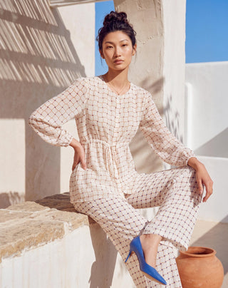 Co-ord Set Contemporary Wear - Ivory Dune Grid by Nautanky