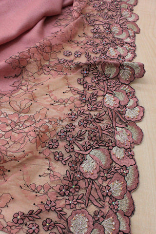 Stole Indian Wedding - Pink Dainty Petals Wool Silk by Mauli