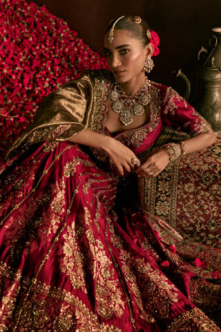 Lehenga Set For Indian Wedding - Maroon Devi Lehenga by Prevasu