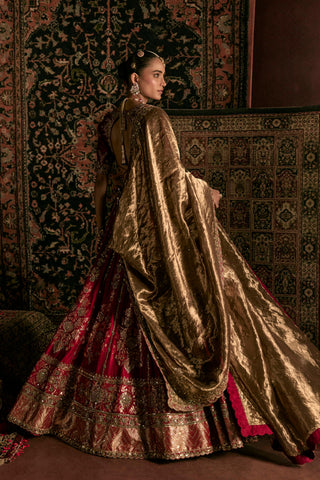 Lehenga Set For Indian Wedding - Maroon Devi Lehenga by Prevasu