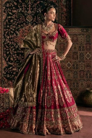 Lehenga Set For Indian Wedding - Maroon Devi Lehenga by Prevasu