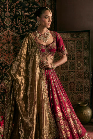 Lehenga Set For Indian Wedding - Maroon Devi Lehenga by Prevasu