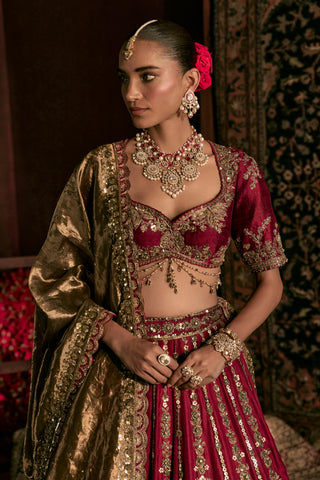 Lehenga Set For Indian Wedding - Maroon Devi Lehenga by Prevasu