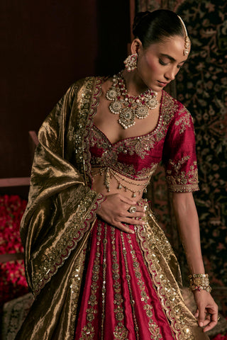 Lehenga Set For Indian Wedding - Maroon Devi Lehenga by Prevasu