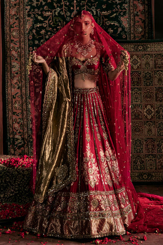 Lehenga Set For Indian Wedding - Maroon Devi Lehenga by Prevasu