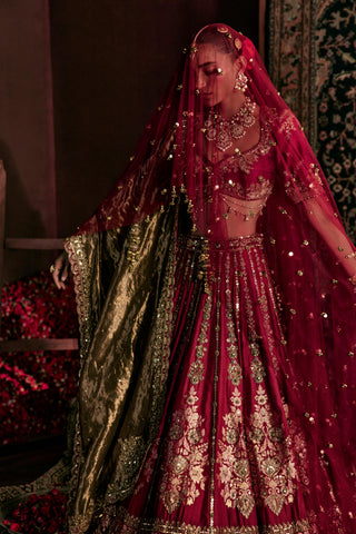 Lehenga Set For Indian Wedding - Maroon Devi Lehenga by Prevasu
