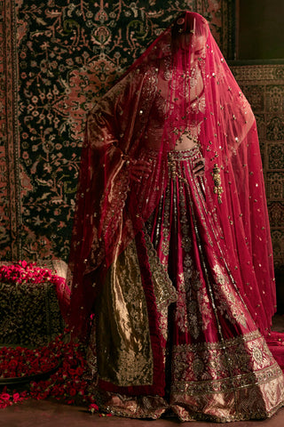 Lehenga Set For Indian Wedding - Maroon Devi Lehenga by Prevasu