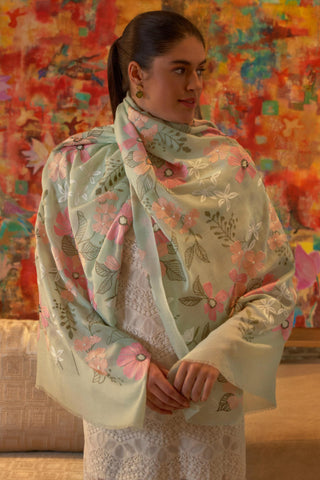 Stole Indian Wedding Wear - Multicolor Dewey Garden Pure Cashmere by Mauli