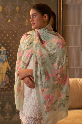 Stole Indian Wedding Wear - Multicolor Dewey Garden Pure Cashmere by Mauli