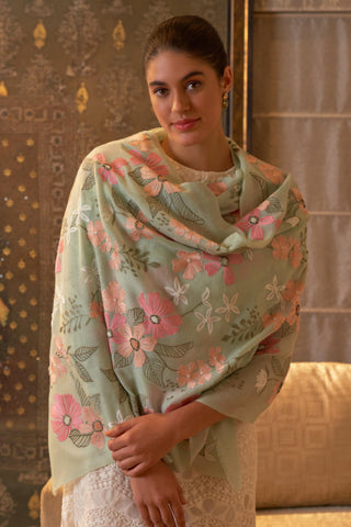 Stole Indian Wedding Wear - Multicolor Dewey Garden Pure Cashmere by Mauli