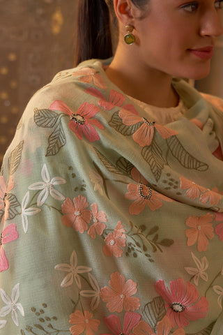 Stole Indian Wedding Wear - Multicolor Dewey Garden Pure Cashmere by Mauli