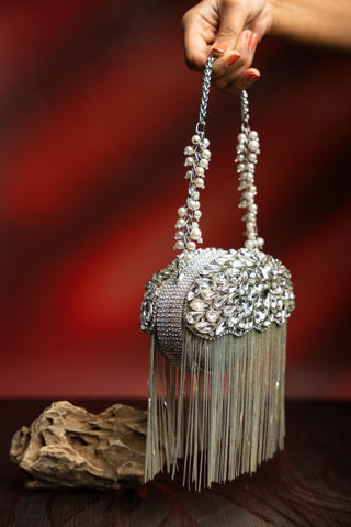 Handbag for Indian Weddings – Silver Diamond Hinted by Nayaab By Sonia