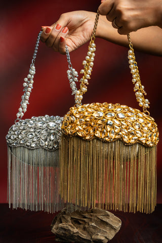 Handbag for Indian Weddings â€“ Silver Diamond Hinted by Nayaab By Sonia