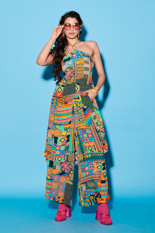 Dress for Contemporary Wear – Multicolor Melody Cultures Halter by Label Esha Amin