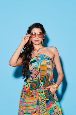 Dress for Contemporary Wear – Multicolor Melody Cultures Halter by Label Esha Amin