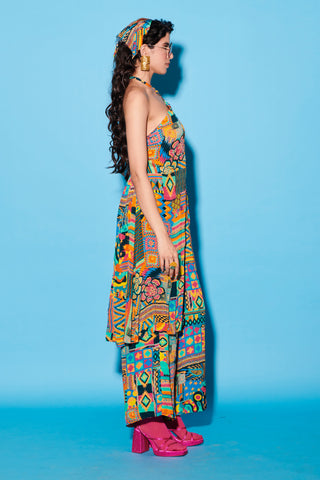 Dress for Contemporary Wear – Multicolor Melody Cultures Halter by Label Esha Amin