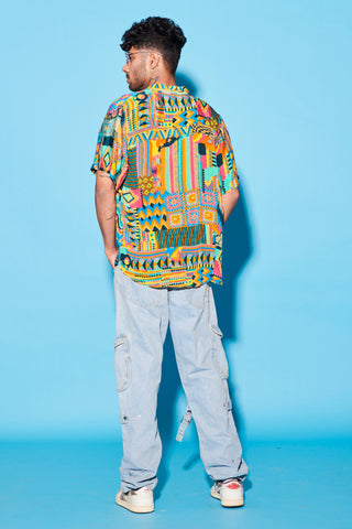 Designer Shirt for Contemporary Wear – Multicolor Melody Cultures Aztec Half by Label Esha Amin