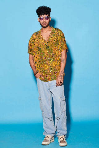 Designer Shirt for Contemporary Wear – Yellow Melody Cultures Printed by Label Esha Amin