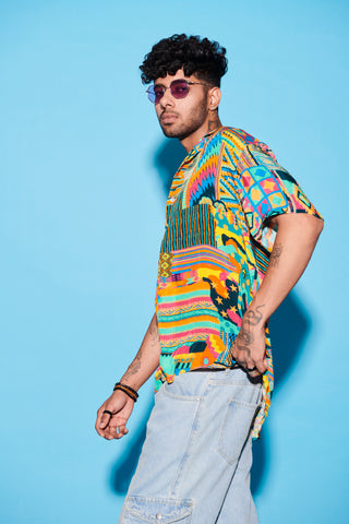 Designer Shirt for Contemporary Wear – Multicolor Melody Cultures Aztec Half by Label Esha Amin
