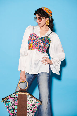 Shirt with Corset for Contemporary Wear – White Melody Cultures Flounce Sleeve by Label Esha Amin