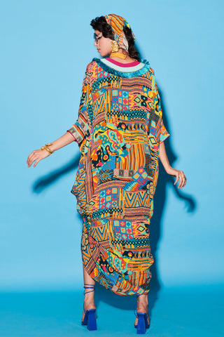 Kaftan Dress for Traditional Wear – Multicolor Melody Cultures Aztec by Label Esha Amin