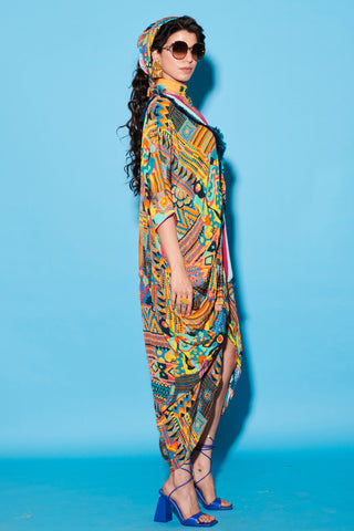 Kaftan Dress for Traditional Wear – Multicolor Melody Cultures Aztec by Label Esha Amin