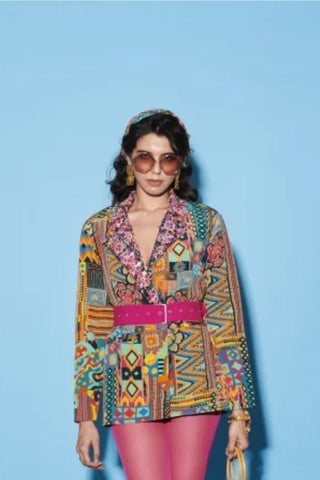 Embroidered Jacket for Contemporary Wear – Multicolor Melody Cultures by Label Esha Amin