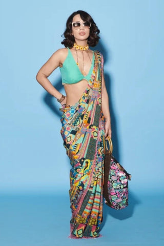 Saree Set for Indian Wedding – Multicolor Melody Cultures Aztec by Label Esha Amin