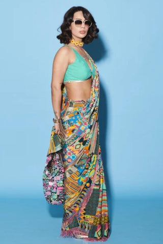 Saree Set for Indian Wedding – Multicolor Melody Cultures Aztec by Label Esha Amin