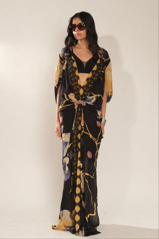 Kaftan Dress for Contemporary Wear – Black Serigraph Embroidered by Label Esha Amin