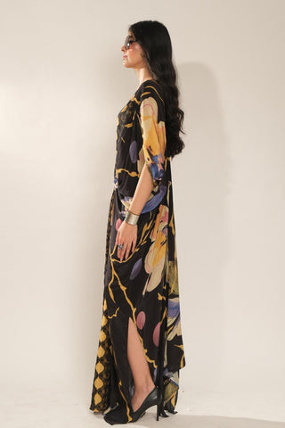 Kaftan Dress for Contemporary Wear – Black Serigraph Embroidered by Label Esha Amin