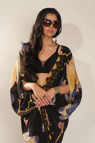 Kaftan Dress for Contemporary Wear – Black Serigraph Embroidered by Label Esha Amin