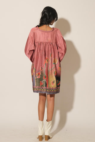 Dress for Contemporary Wear – Pink Serigraph Floral Satin by Label Esha Amin