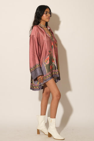 Dress for Contemporary Wear – Pink Serigraph Floral Satin by Label Esha Amin