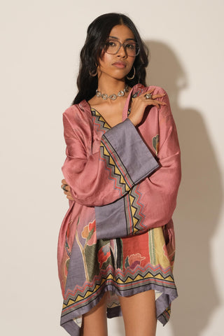 Dress for Contemporary Wear – Pink Serigraph Floral Satin by Label Esha Amin